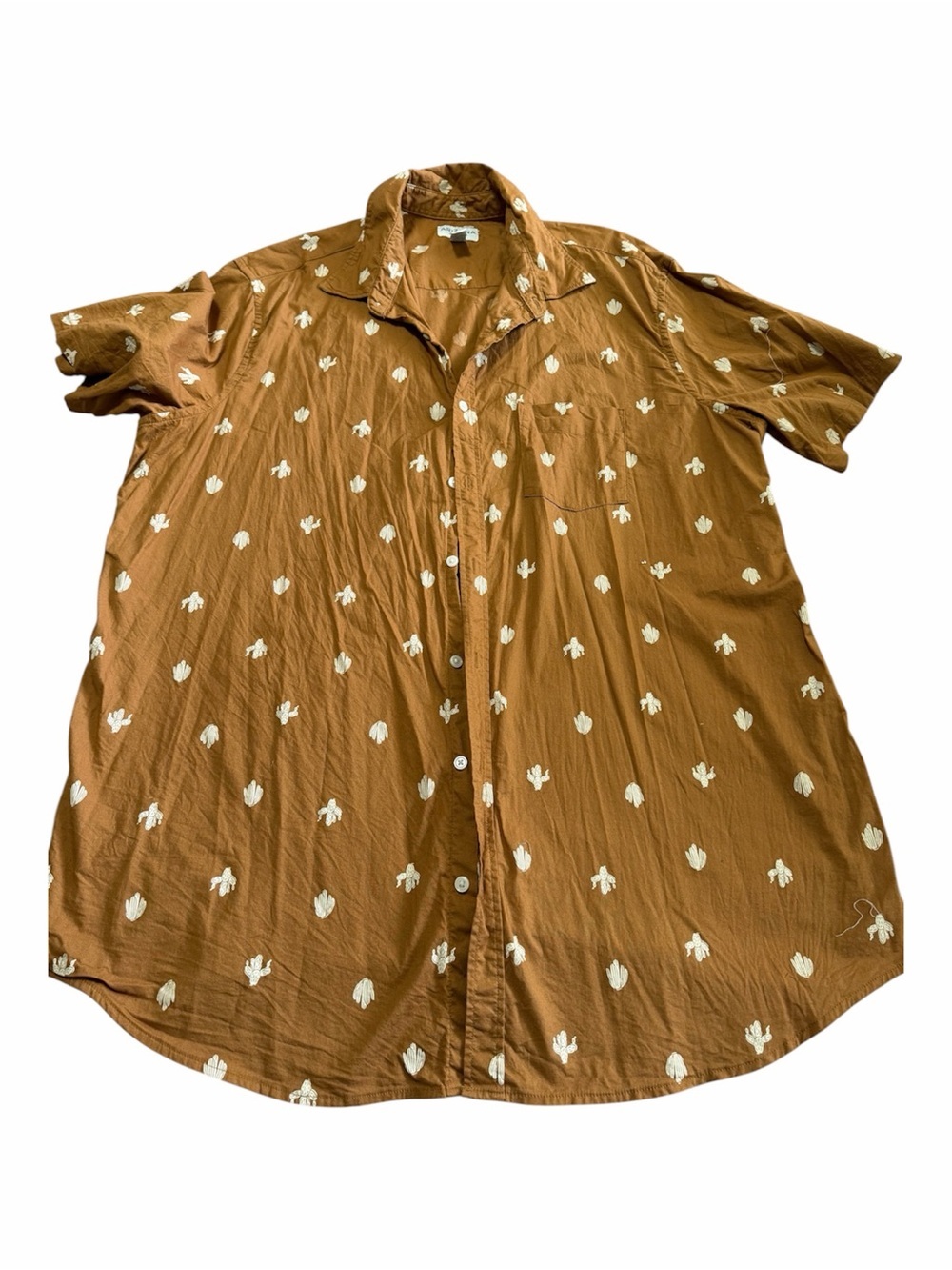 Cactus Print Short-Sleeve Button-Up Shirt Rust Size 1XLT Arizona Western Boho